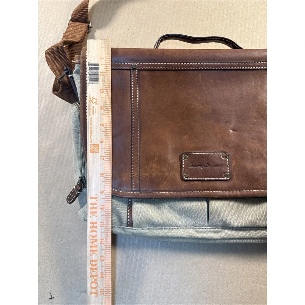 Tommy Bahama Canvas & Leather Messenger Bag | Brown Tan Laptop Travel
